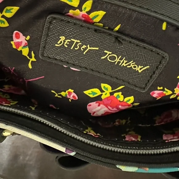 Betsey Johnson Black Quilted Tote with Floral Accents handbag - Picture 5 of 6